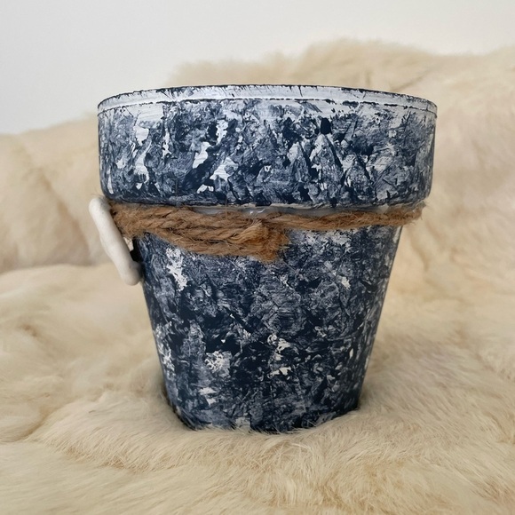 Navy and White Coastal Terra Cotta Planter - Picture 2 of 4